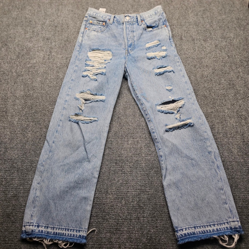 Levis Ribcage Straight Ankle Jeans 28 Light Wash Distressed High Rise 72693-0166